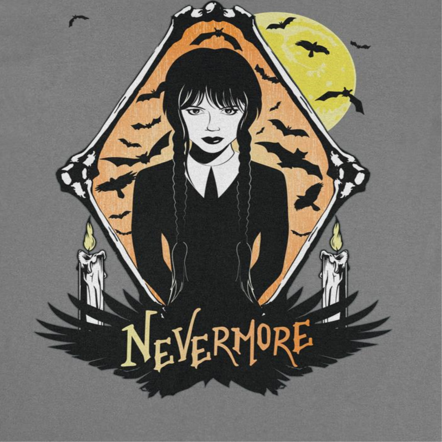 Wednesday Nevermore Bats Charcoal T-Shirt