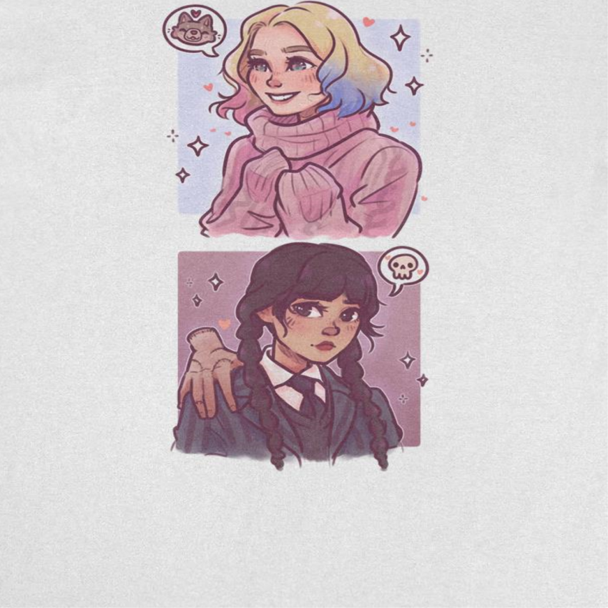 Wednesday Ghouls Stacked White T-Shirt