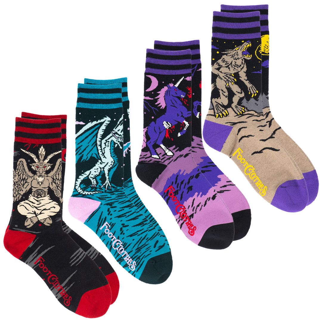 Evil AF Mythical Creatures Crew Sock Pack | 4 Designs (Online Only Item)