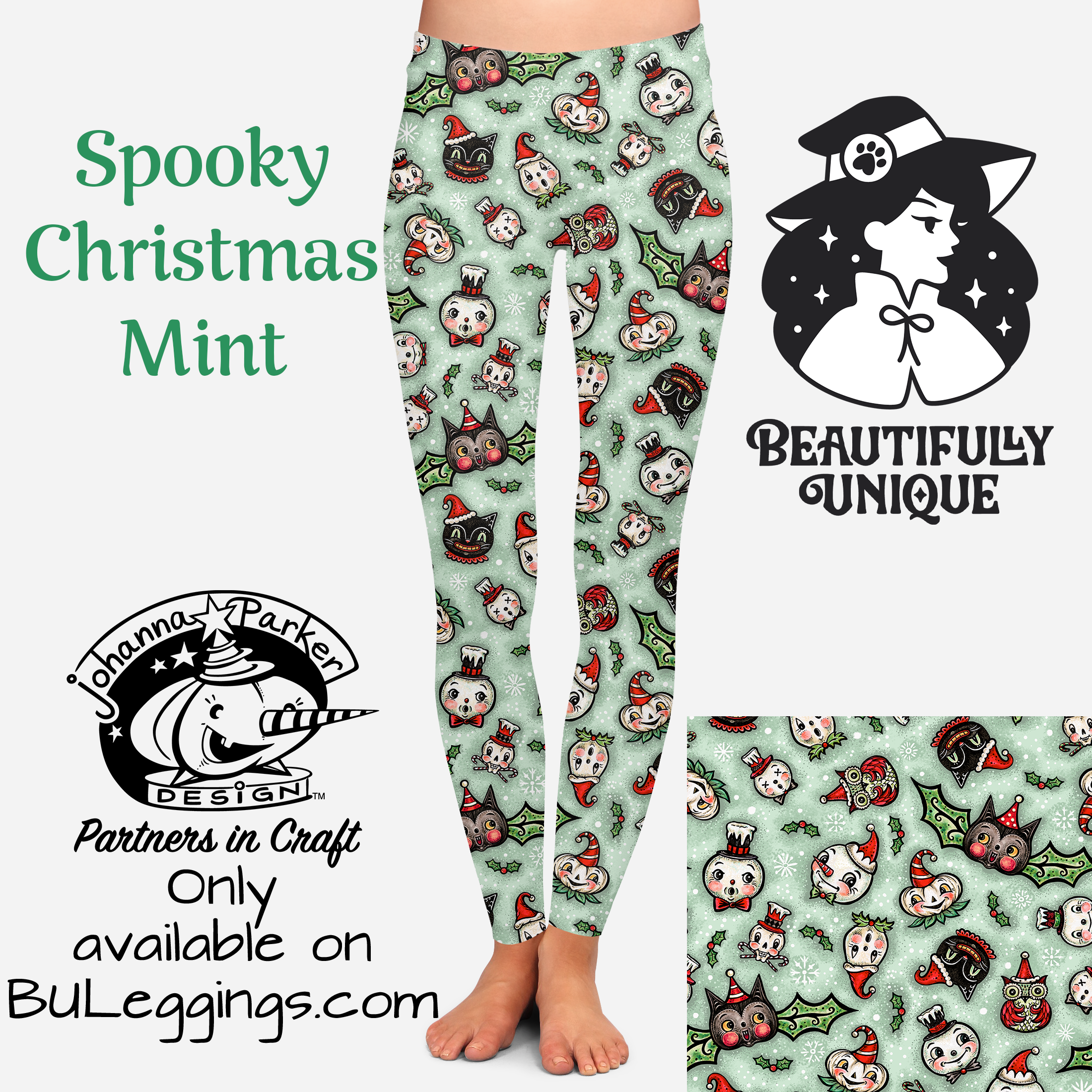 Spooky Christmas Mint (Johanna Parker Exclusive) - High-quality Handcrafted Vibrant Leggings (Online Only Item)