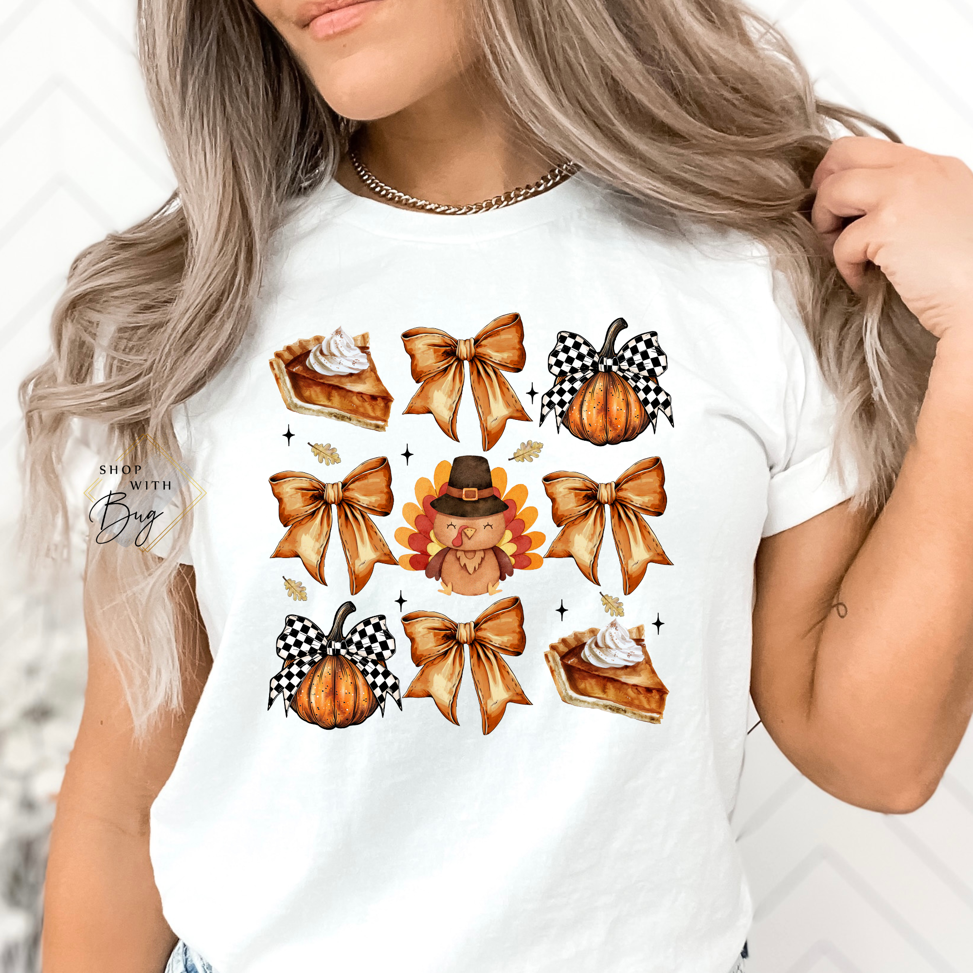 Retro Thanksgiving Checkered Adult Short Sleeve Shirt