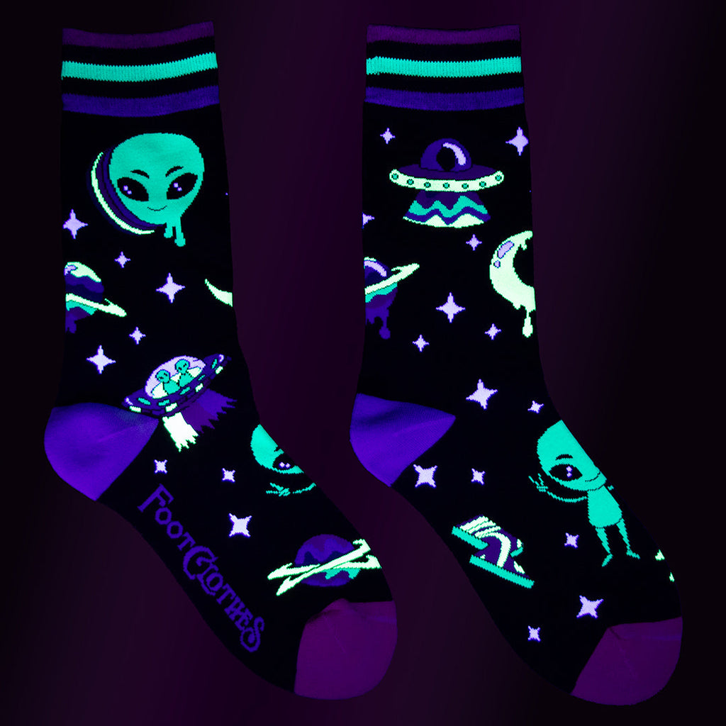 Spaced Out Alien UV Reactive Crew Socks