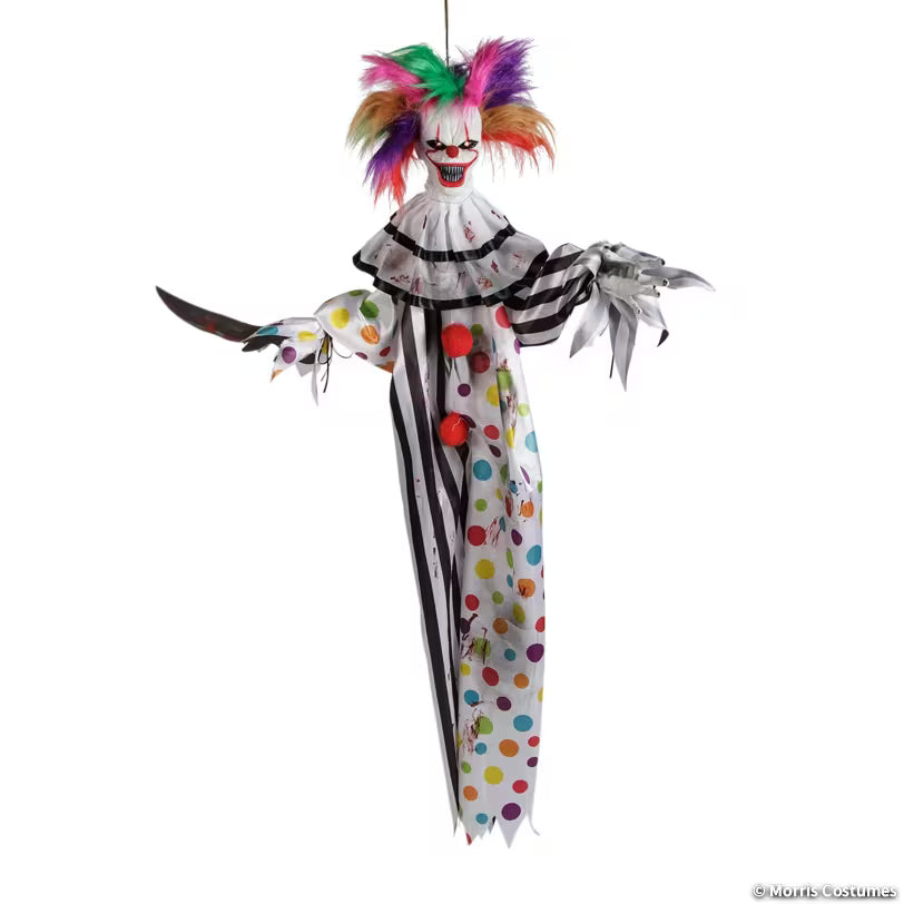 4 Ft. Hanging Animated Clown with Multicolored Hair Halloween Decoration