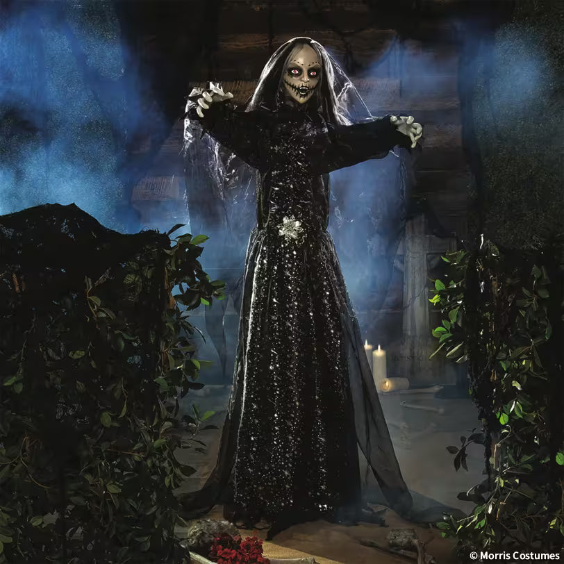 5 Ft. 6" Standing Animated Bride with Black Dress Halloween Decoration