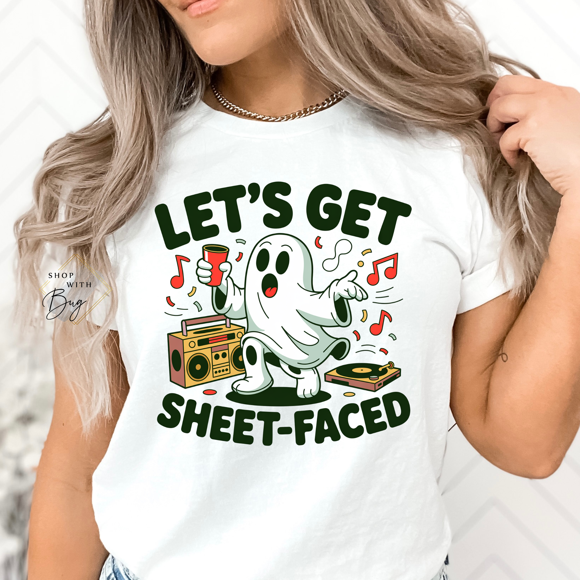Lets Get Sheet Faced  Dancing Ghost Adult Shirt
