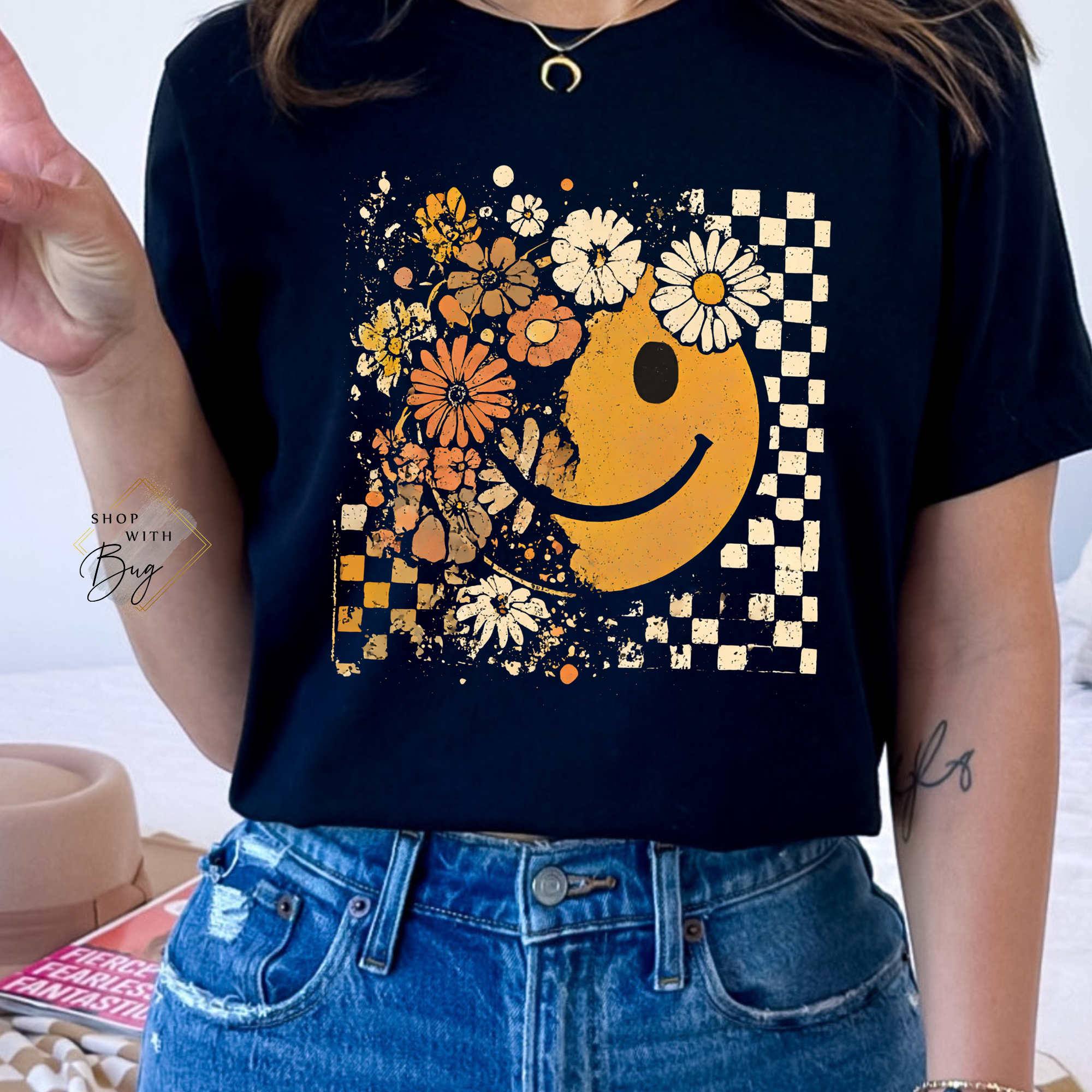 Retro Smiley Checkered Adult Shirt