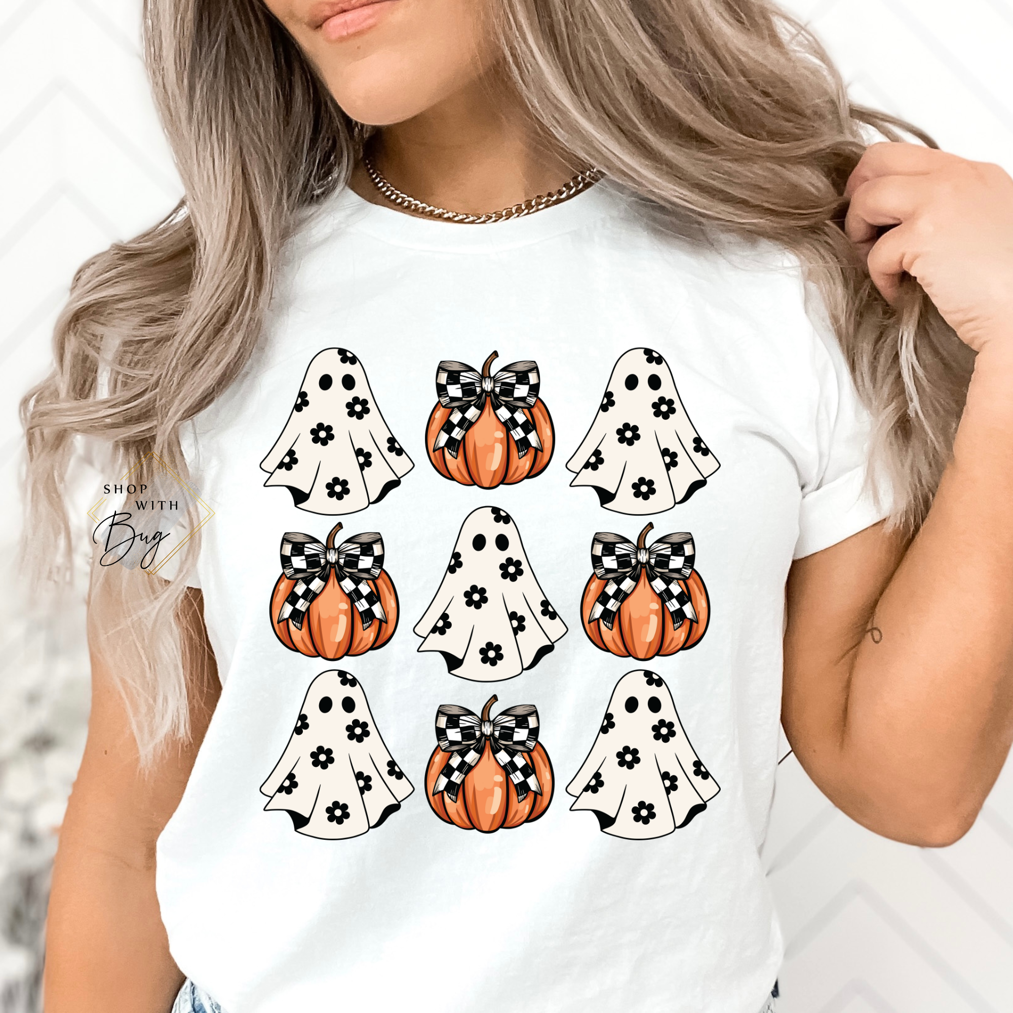 Retro Ghost Pumpkin Collage Adult Shirt