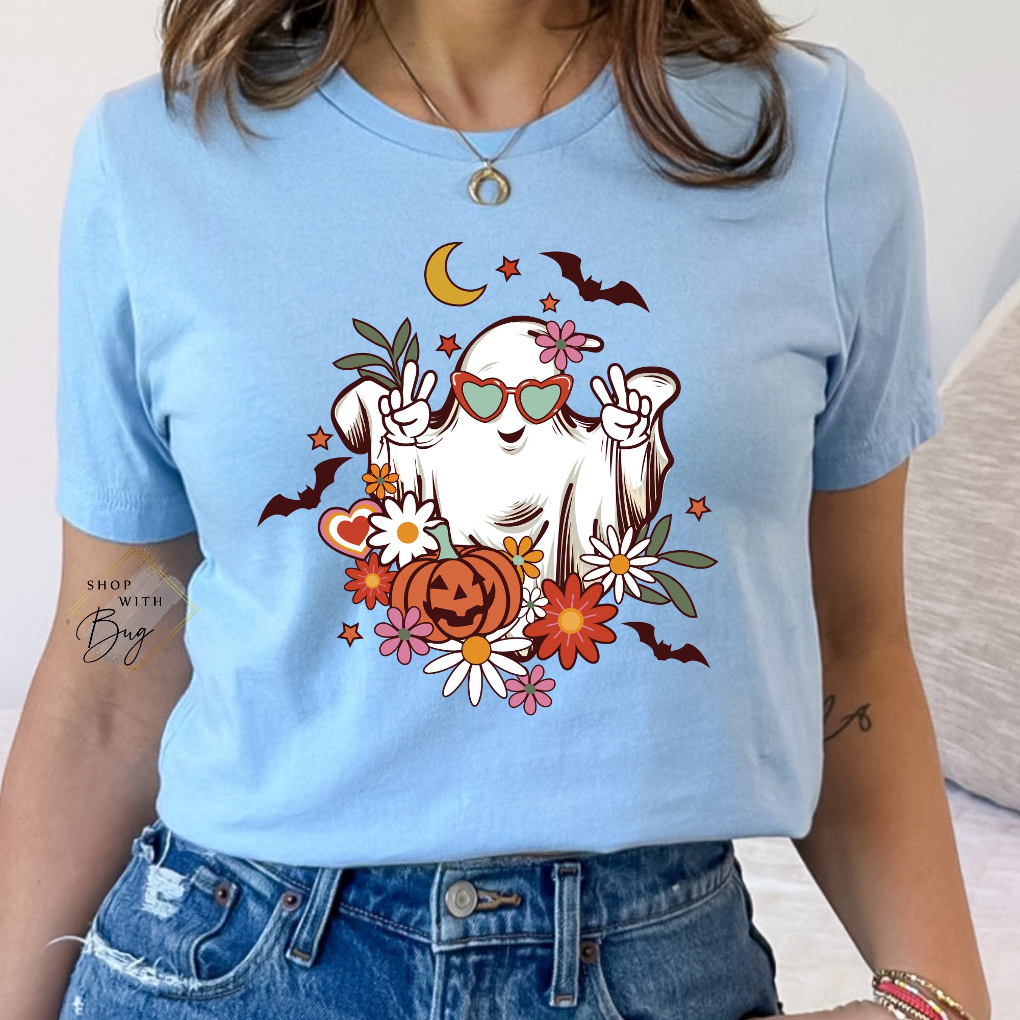 Peace Girly Ghost Adult Short Sleeve  Shirt