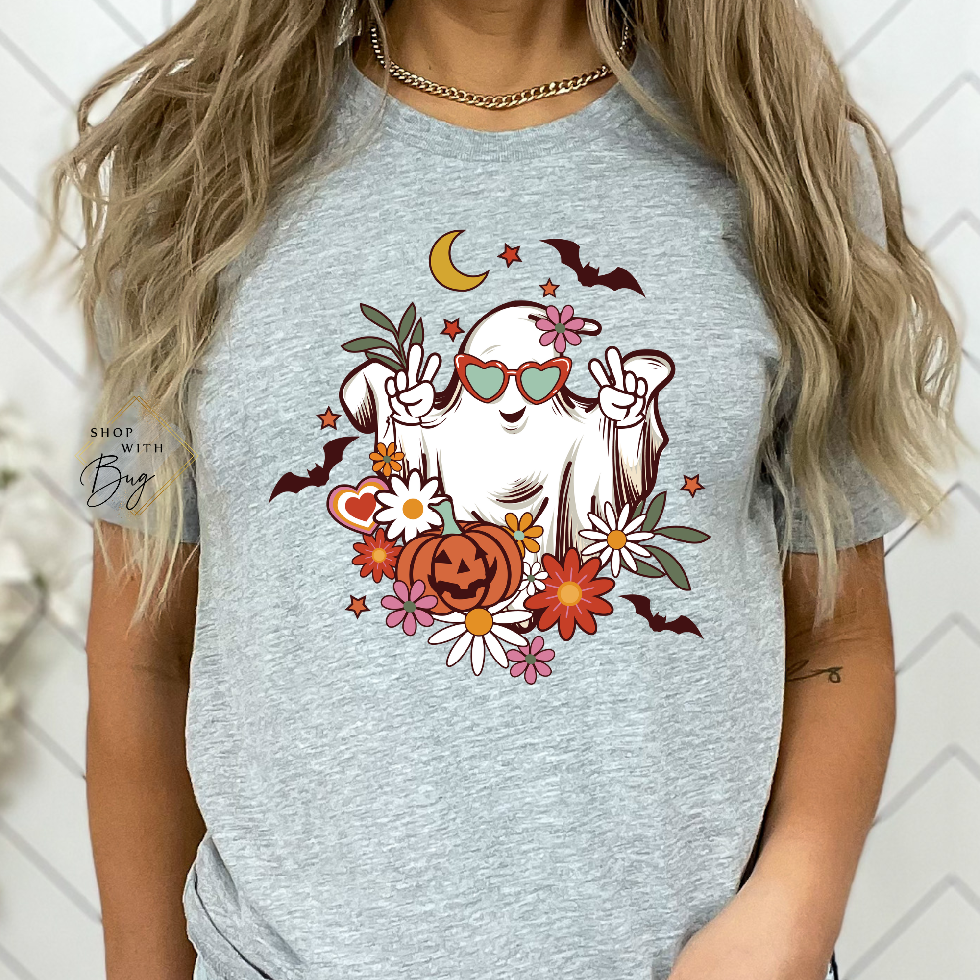 Peace Girly Ghost Adult Short Sleeve  Shirt