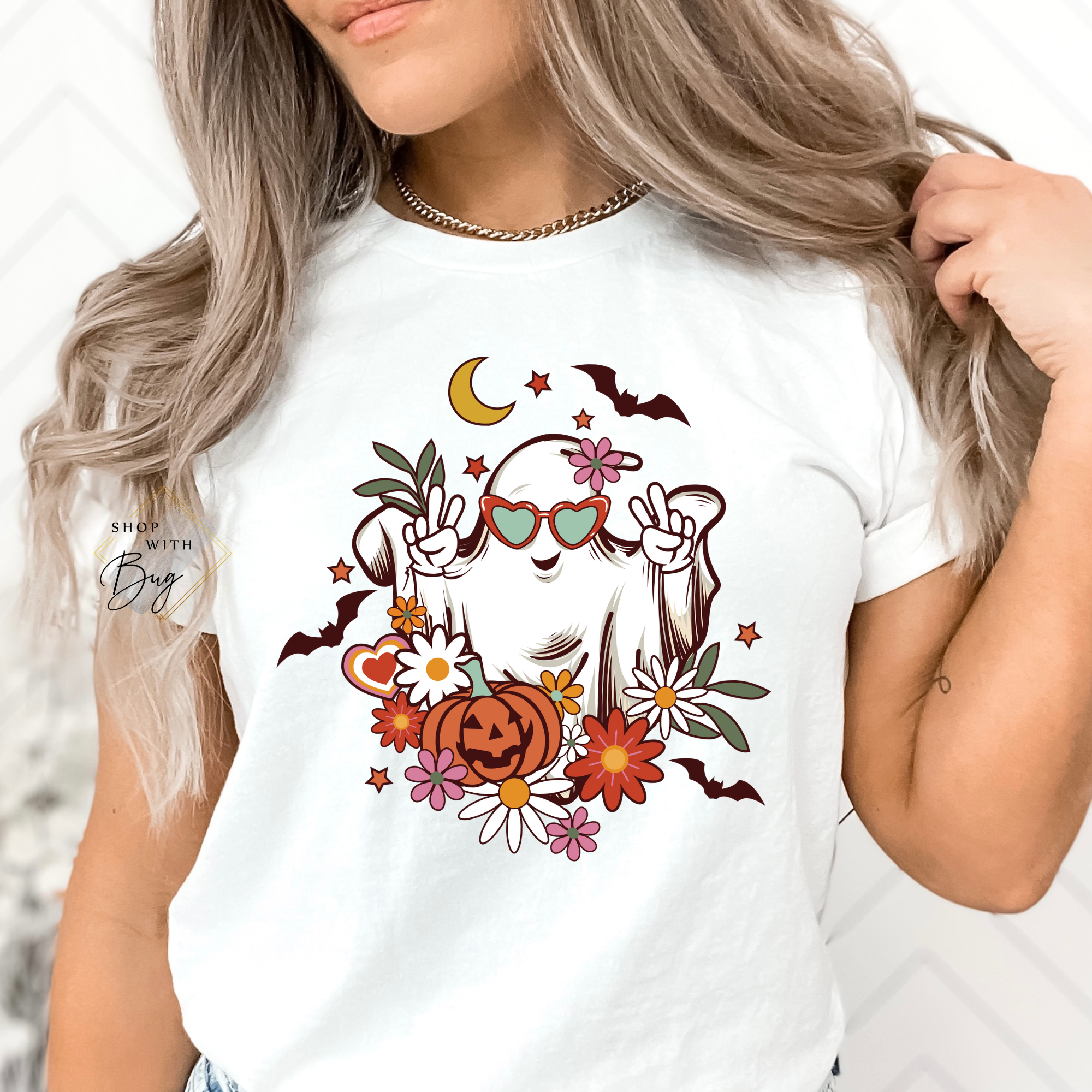 Peace Girly Ghost Adult Short Sleeve  Shirt