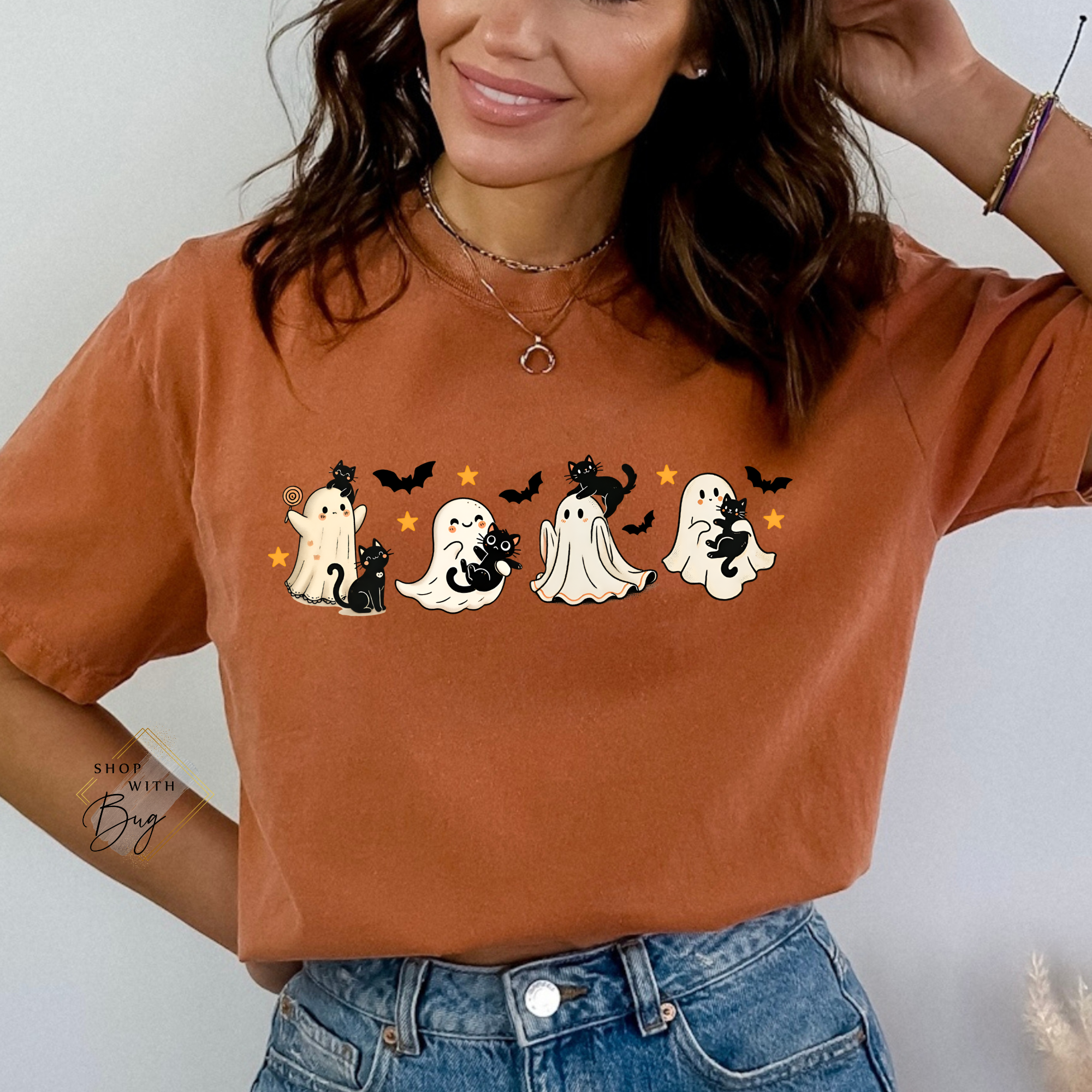 Ghosts with Cats Comfort Colors Adult Shirt