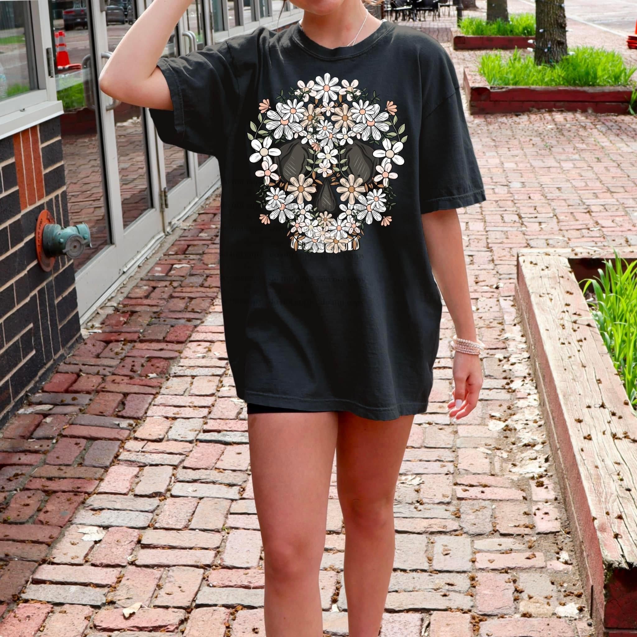 Flower Skull Adult Short Sleeve Shirt