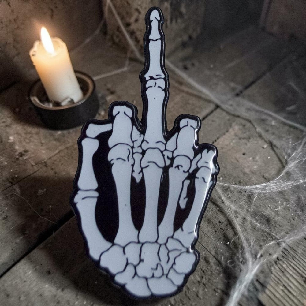 Skeleton Middle Finger Glow Enamel Pin Badge