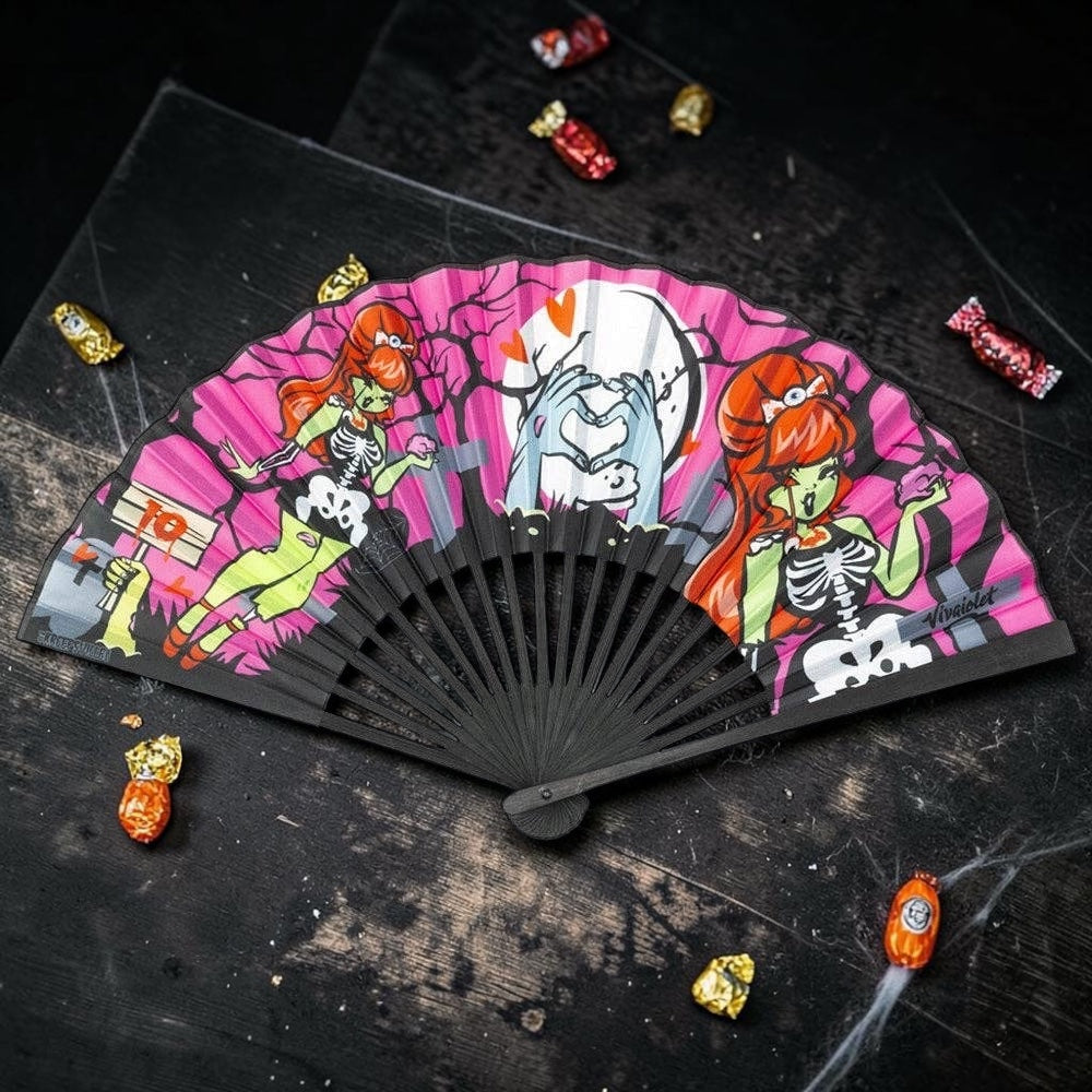 Zombie Girl Pink Fabric Fan