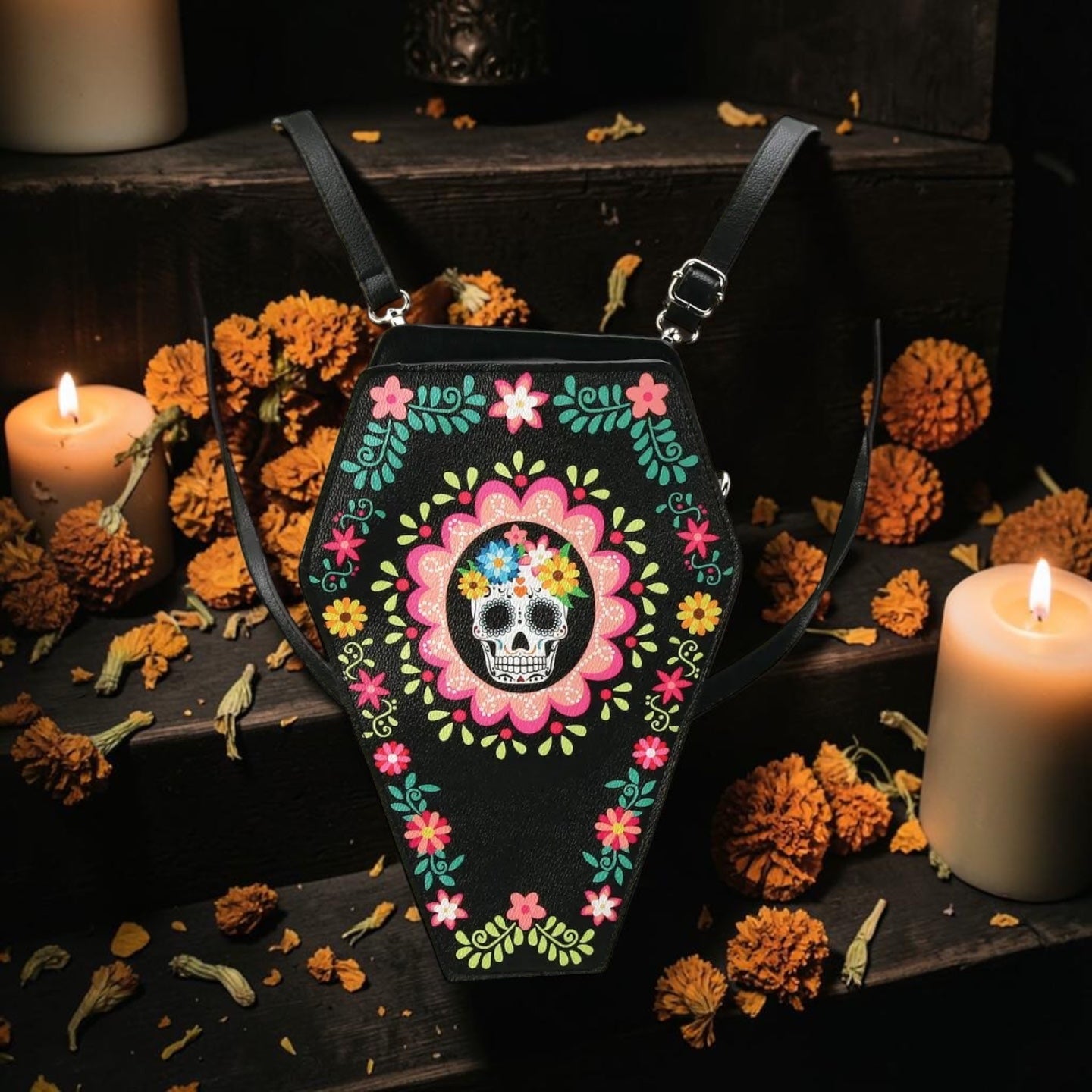 Sugar Skull Coffin Convertible Crossbody Backpack