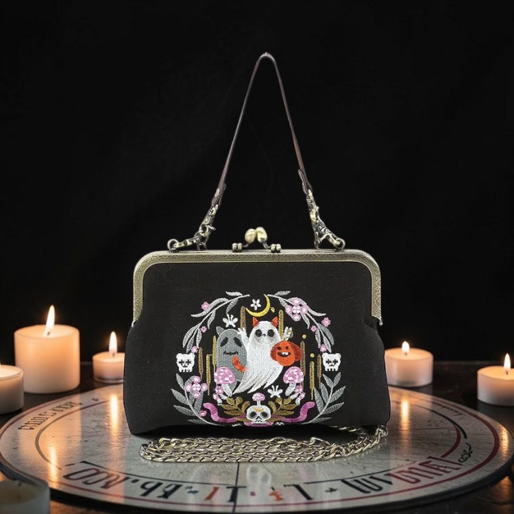 Purple Snake + Ghosts Wreath Kisslock Bag in Linen