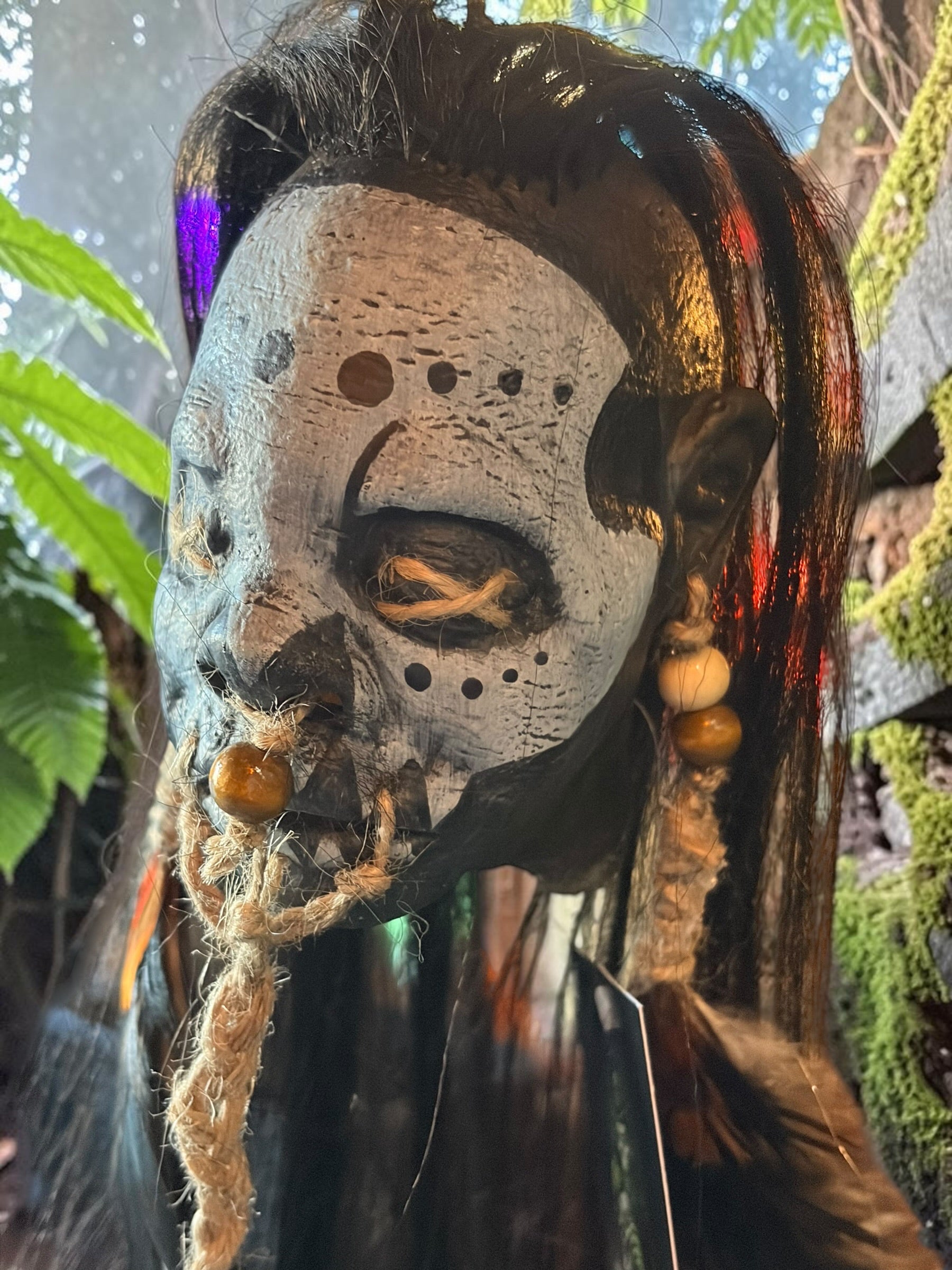 Latex Shrunken Head with Black/Brown Feathers