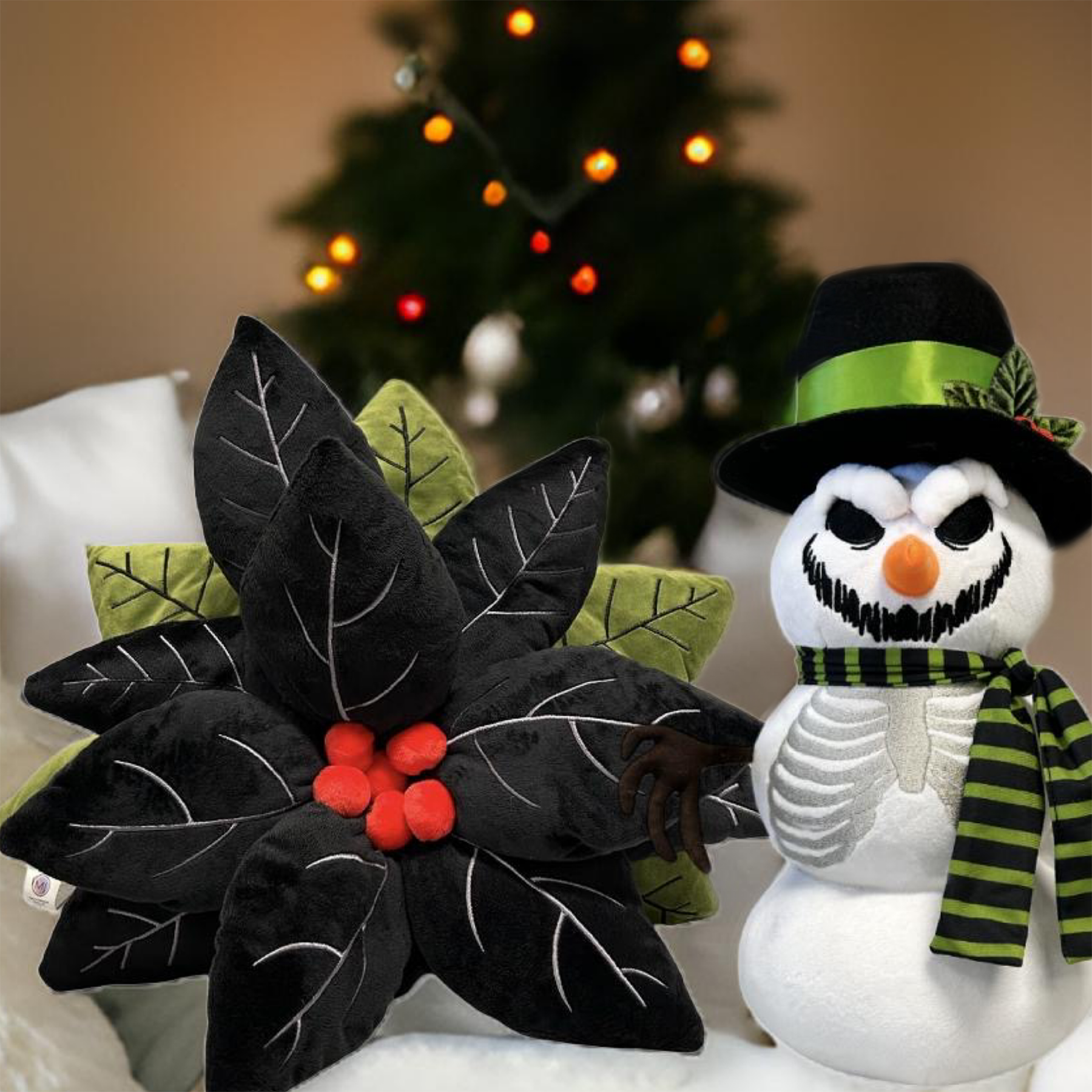 Black Poinsettia 21" Throw Pillow