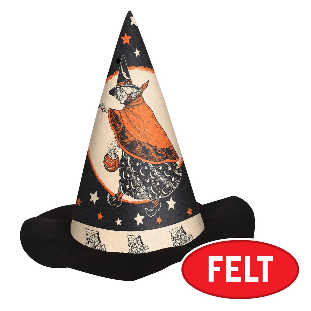 6pc Vintage Style Halloween Decor Cutout Sets and Felt Witch Hat