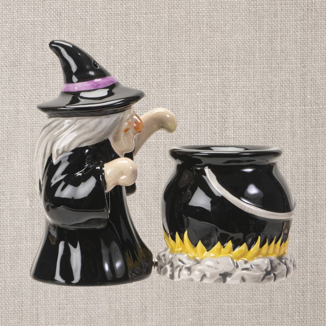 Witch and Cauldron Ceramic Salt & Pepper Shaker Set