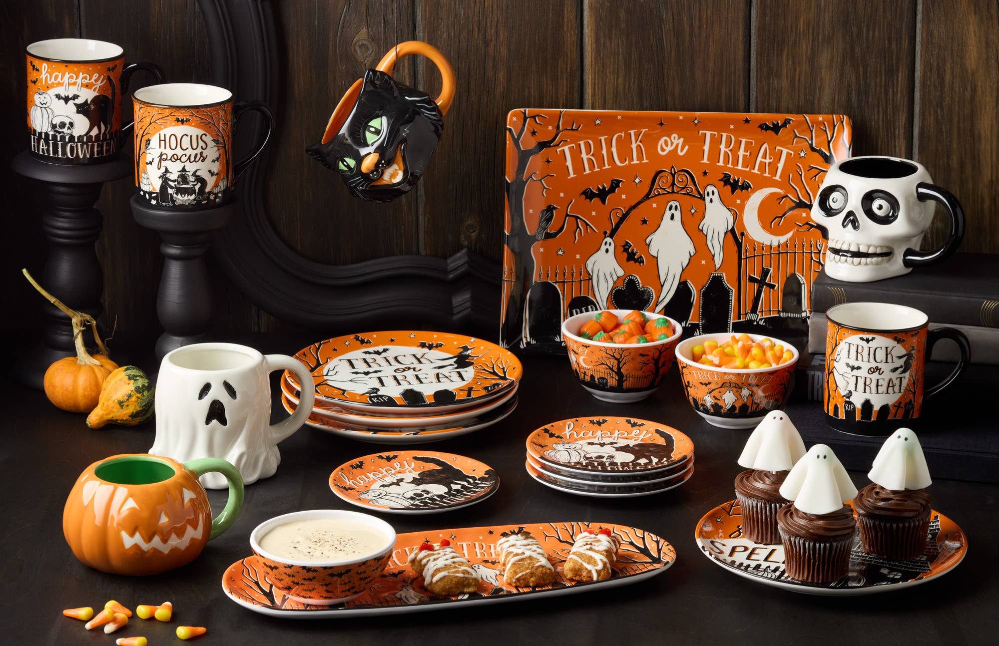 Scaredy Cat Halloween Canape Plate Round 6" asst.