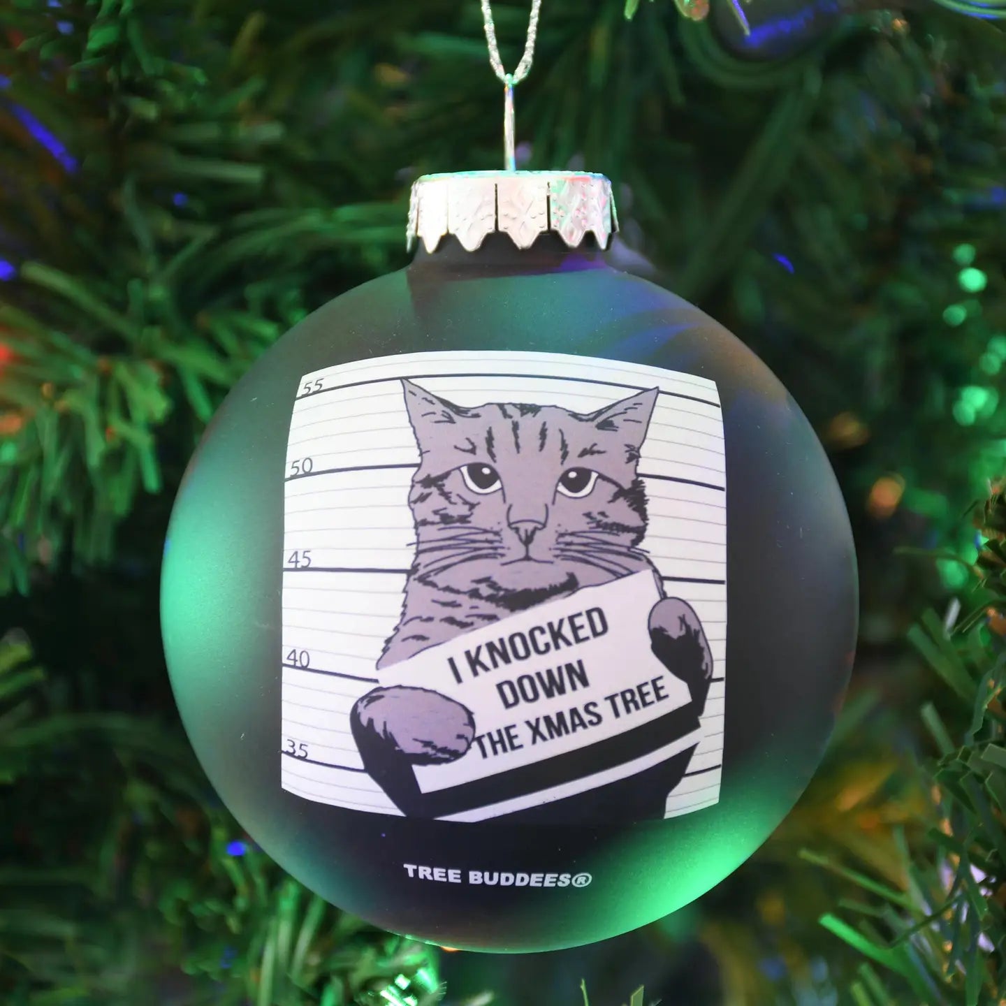 Cat Mugshot Glass Christmas Ornament