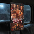 Halloween-Emporium 13 Ghost air freshener with a cinematic horror collage design hanging in a car interior