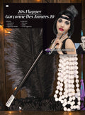 Halloween-Emporium 20s flapper costume kit with black sequin feather headband, pearl necklace, and cigarette holder