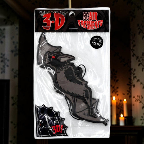 Halloween-Emporium 3D bat air freshener with Sin-Amon scent in original gothic-style packaging