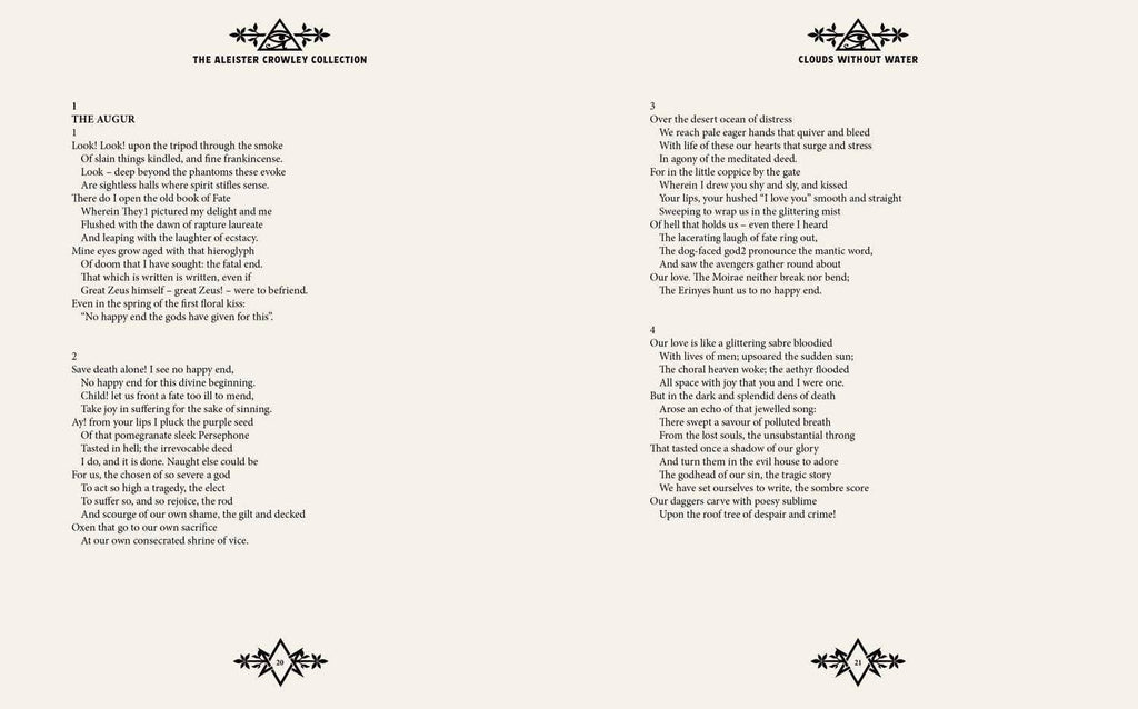 Halloween-Emporium Aleister Crowley Collection book page featuring poetic text with ornate decorative dividers