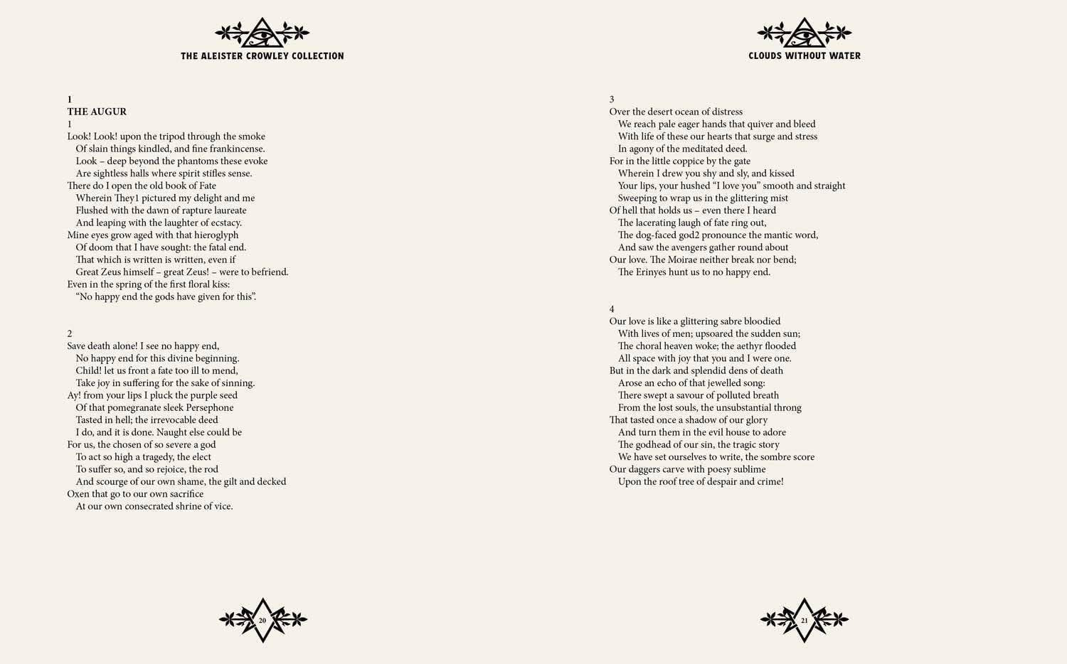 Halloween-Emporium Aleister Crowley Collection book page featuring poetic text with ornate decorative dividers