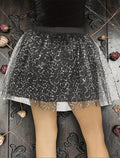 Halloween-Emporium black tulle costume skirt with silver constellation pattern and elastic waistband