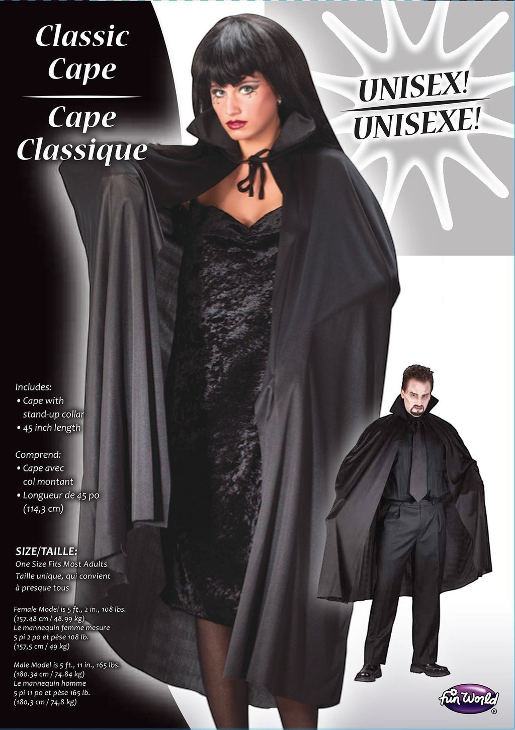 Halloween-Emporium unisex adult black costume cape with a dramatic stand-up collar and tie closure for cosplay