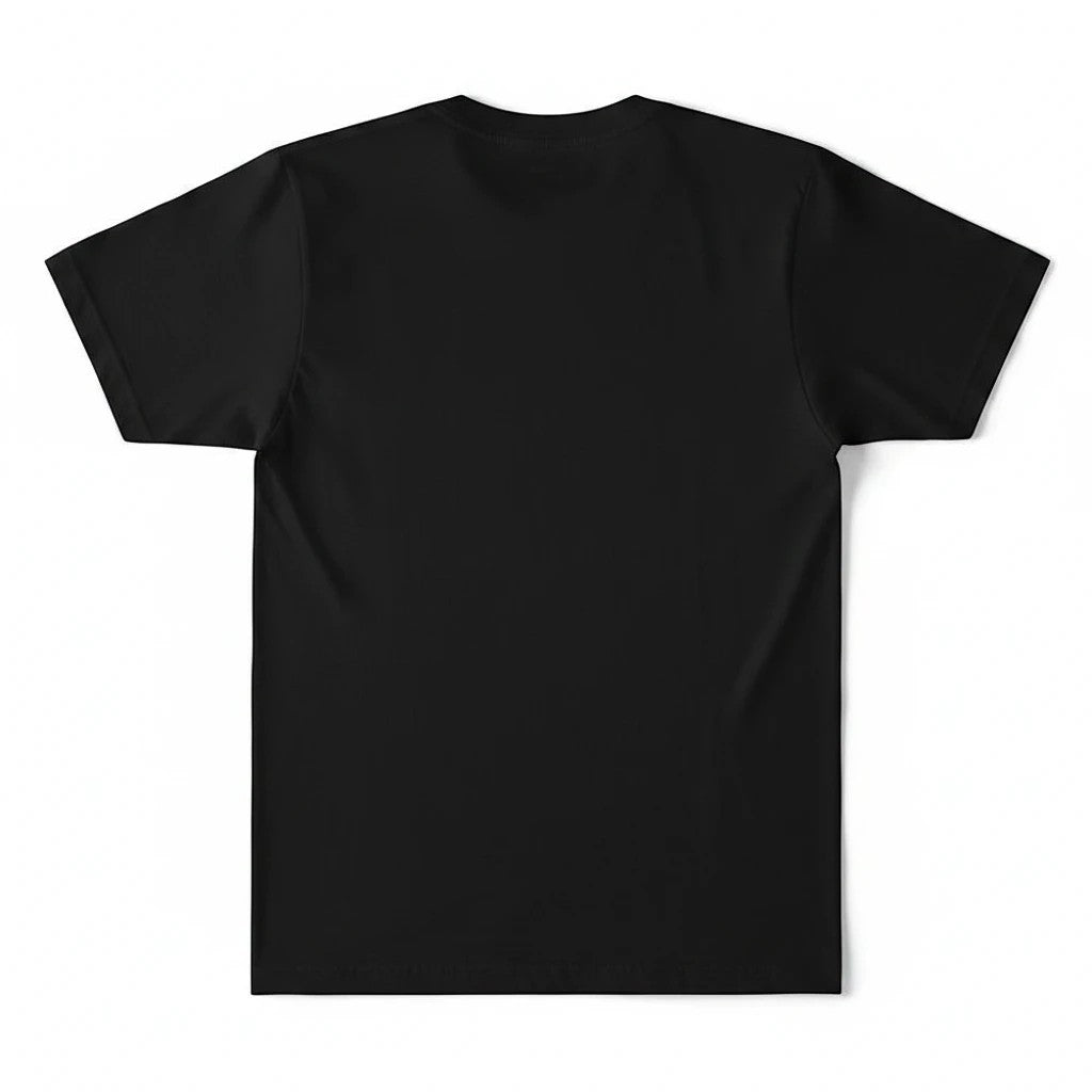 Halloween-Emporium black crewneck t-shirt made of soft ring-spun cotton, shown from the plain back view.