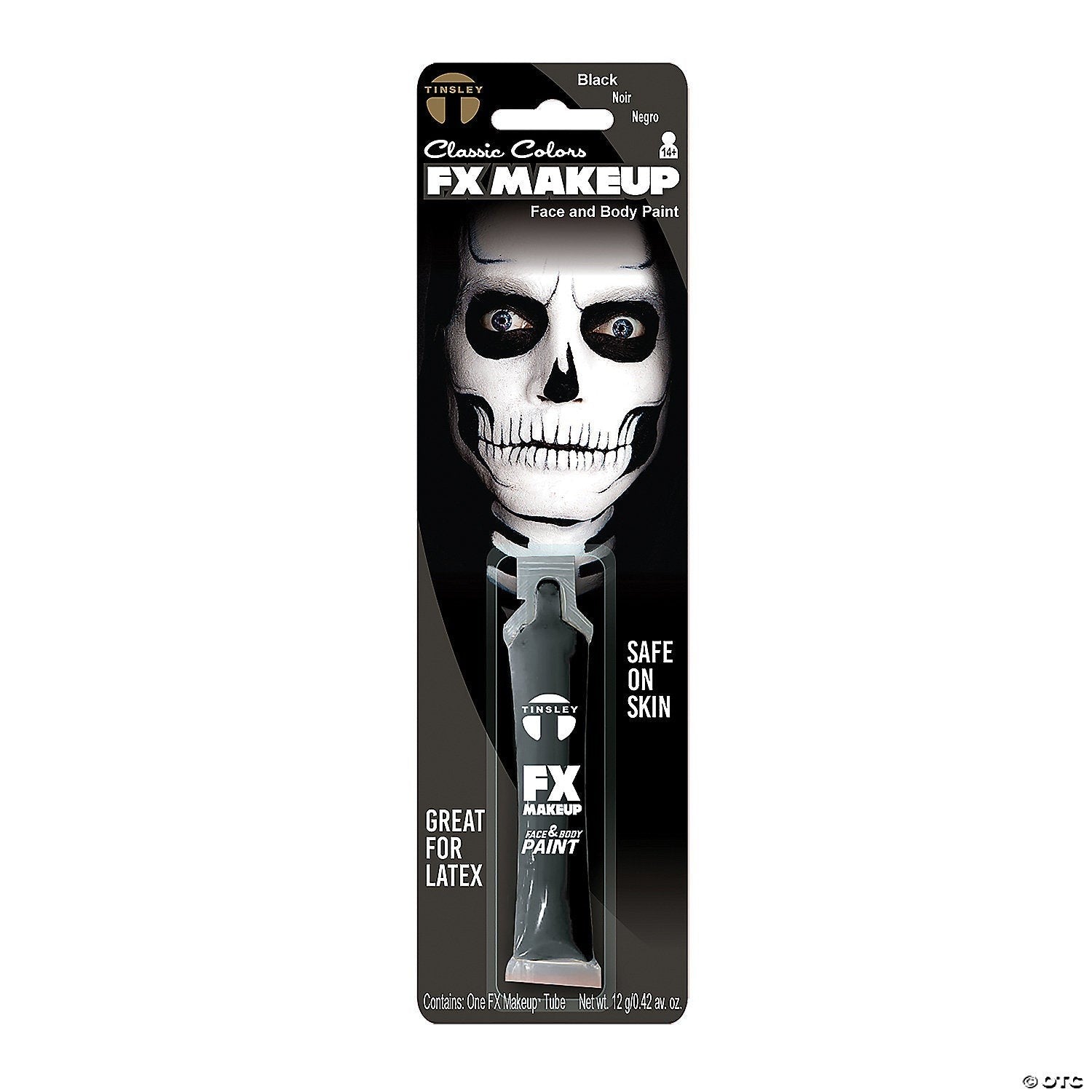 Halloween-Emporium black FX makeup face and body paint in a tube, safe for skin and latex, 7g net weight.