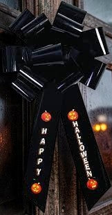 Halloween-Emporium 25-inch black decorative bow with pumpkin graphics and Happy Halloween text for front door decor