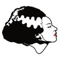 Halloween-Emporium Bride of Frankenstein vinyl sticker featuring a black and white silhouette with red lips.
