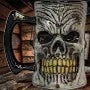 Halloween-Emporium ceramic skull mug with weathered bone finish and detailed skeletal features for gothic decor.
