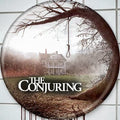 Halloween-Emporium The Conjuring movie poster button featuring a haunted house and noose, 1.25-inch round pin.