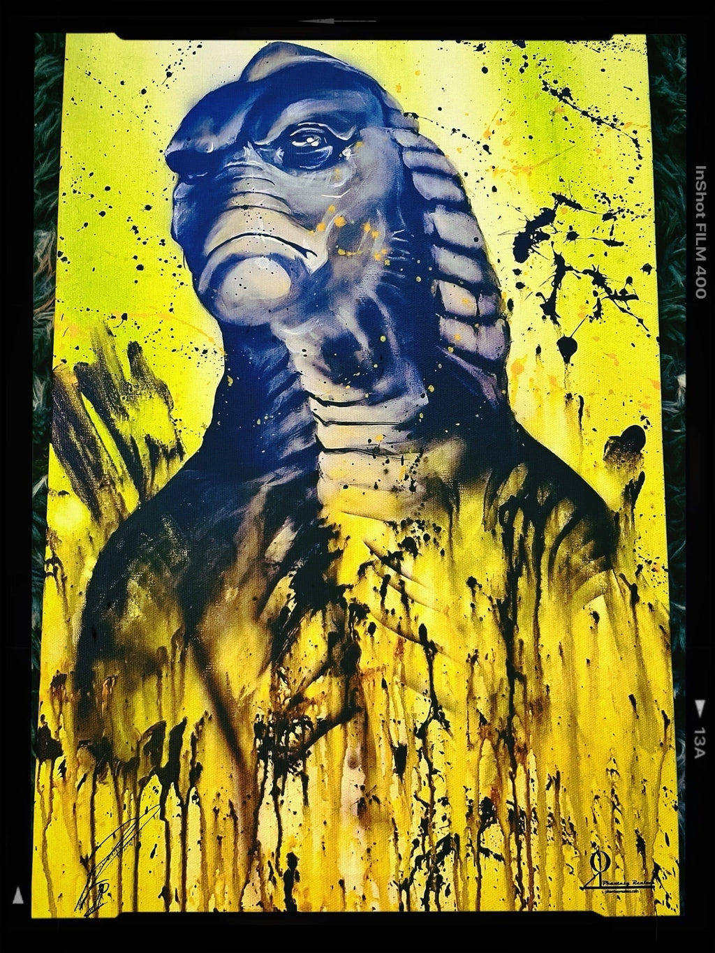 Halloween-Emporium Creature from the Black Lagoon canvas print featuring vibrant yellow and black splatter art style.