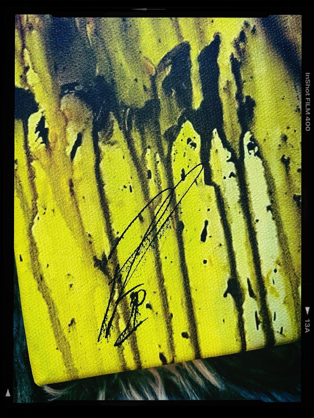 Halloween-Emporium signed Creature from the Black Lagoon canvas print featuring vibrant yellow and black drip art