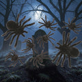 Halloween-Emporium assorted creepy crawly spider decoration set featuring eight realistic black spiders in a graveyard