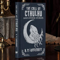 Halloween-Emporium The Call of Cthulhu hardcover book with silver embossed tentacle design on a dark blue cover.