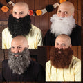 Halloween-Emporium full curly synthetic costume beards in black, white, grey, and brown for cosplay and theatrical use.