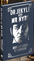 Halloween-Emporium Dr Jekyll and Mr Hyde hardcover book with a navy blue cover and silver-embossed portrait design.