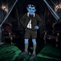 Halloween-Emporium Eddie Munster enamel pin featuring the iconic character in his signature suit against a spooky room.
