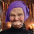 Halloween-Emporium realistic elderly grandmother latex mask with deep wrinkles and a vibrant purple headscarf