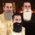Halloween-Emporium full facial hair costume accessory set featuring grey, white, and black synthetic fiber beards.