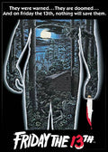 Halloween-Emporium Friday the 13th movie poster magnet featuring a killer silhouette and Camp Crystal Lake artwork.