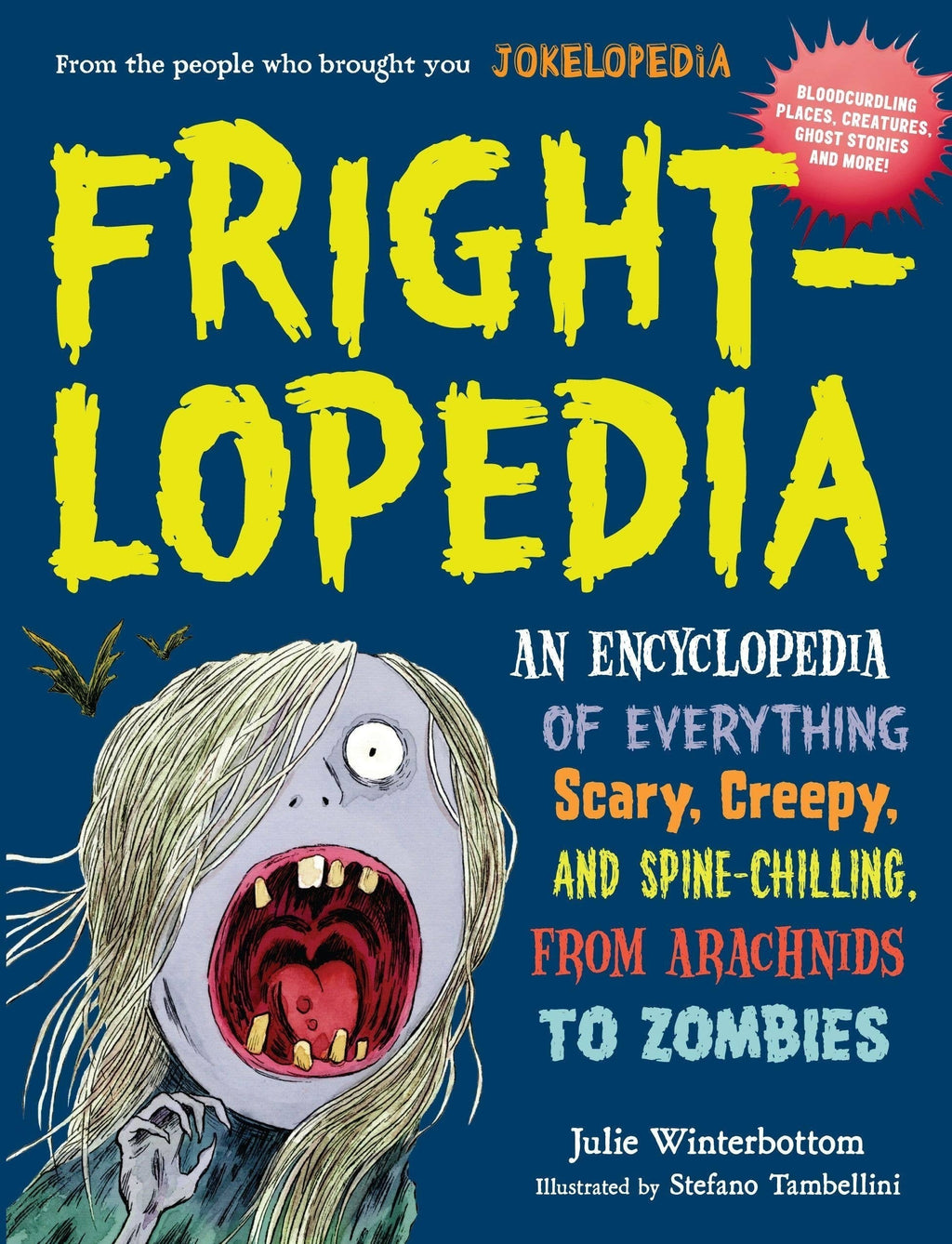 Halloween-Emporium Frightlopedia book cover featuring a cartoon zombie illustration on a dark blue background.
